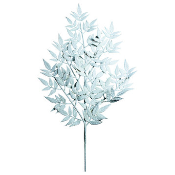 34" White Glittered Leaf Pick