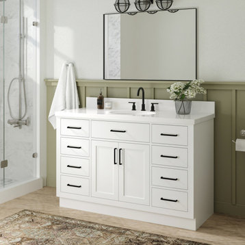 Ariel Hepburn 55" Oval Sink Bath Vanity, White, 1.5" White Quartz