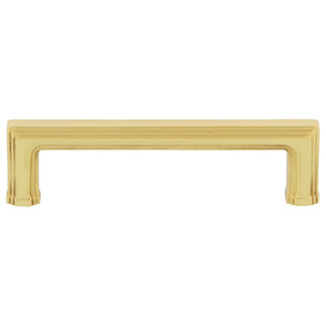 Nostalgic Warehouse Carre' Handle Pull 4" On Center, Unlacquered Brass