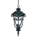 Acclaim Lighting - Naples 3-Light Matte Black Hanging Light - Ornate Italianate framing swirls and curves gracefully embrace clear seeded glass.  This worldly design will add the right amount of splendor to any space.  A cast aluminum construction resists rust and corrosion.Durable cast aluminumMediterranean stylingClear seeded glassPre-assembled for easy installationRequires 3 60-watt max candelabra base bulbsInstallation hardware included1 year warranty  This light requires 3 ,  Watt Bulbs (Not Included) UL Certified.
