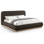 Meridian Furniture - Rigby Boucle Fabric Upholstered Bed, Brown, Queen, Natural - Give your bedroom (and yourself) the royal treatment with this Rigby brown boucle fabric queen bed. Wrapped in rich brown boucle fabric, its natural finish fluted base exudes sophistication. Fully slatted, it eliminates the need for a box spring, offering modern convenience. With an art deco design that blends elegance and functionality, this bed promises to be the centerpiece of luxurious comfort. Treat yourself to a restful retreat where style meets substance, creating a haven for relaxation and rejuvenation.