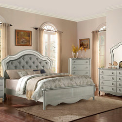 HOMELEGANCE 1901-1 CHAMPAGNE WOOD QUEEN BED BEDROOM SET TUFTED LEATHER - Bedroom Furniture Sets