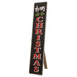 Glitzhome,LLC - 35.63" Wooden Black Christmas Porch Sign - A rustic decor piece for the holidays, this vertical slat wood porch Sign Merry Christmas features distressed sentiment and colorations.The edges of the sign are wavy and made of metal,letters ""Merry Christmas"" are oversized and display in red on the black background.