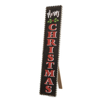 35.63" Wooden Black Christmas Porch Sign