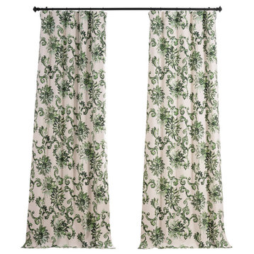 Indonesian Green Printed Cotton Blackout Curtain Single Panel, 50Wx108L