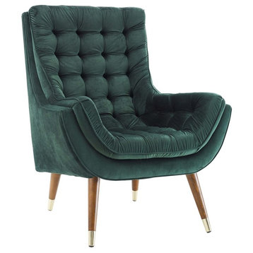 Suggest Button Tufted Upholstered Velvet Lounge Chair, Green