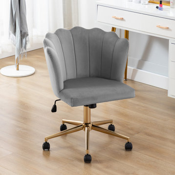 Seashell Channel Tufted Velvet Task Chair, Grey