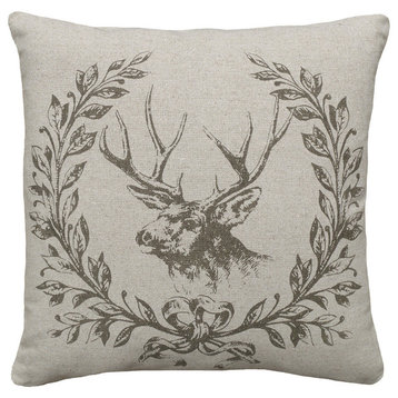 Elk Printed Linen Pillow With Feather-Down Insert