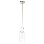Artcraft Lighting - Single Large Glass Clear Pendant, Satin Nickel - Single pendant with clear short wide cylinder glassware on a satin nickel frame.
