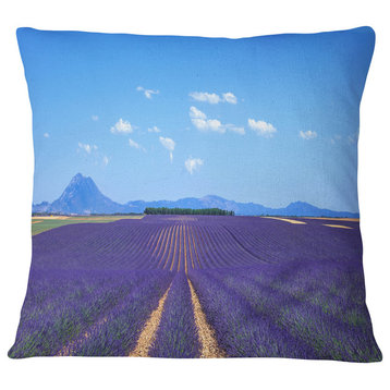 Lavender Blooming Fields and Trees Landscape Wall Throw Pillow, 16"x16"