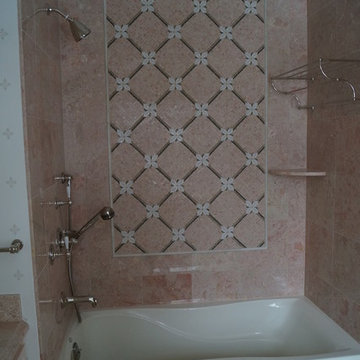Mosaic mural in Tea Rose Marble Bathroom