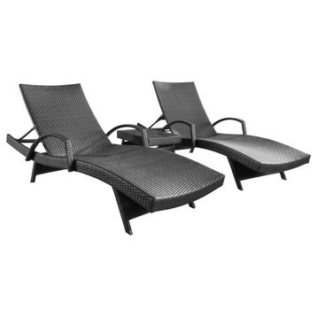 GDF Studio 3-Piece Soleil Outdoor Wicker Arm Chaise Lounges With Side Table, Set