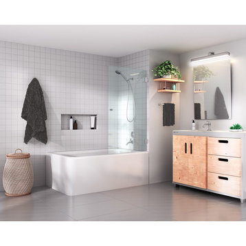 58"x34" Frameless Glass Bath Tub Shower Door, Wall Hung, Brushed Nickel