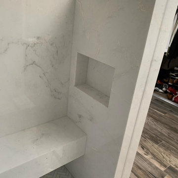 Laguna Niguel Solid Marble Slab Shower Remodel for Primary Bedroom