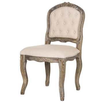 2 Pack Accent Chair, Wood Frame and Diamond Button Tufted Back, Beige/Rustic Oak