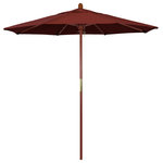 March Products - 7.5' Wood Umbrella, Henna - The classic look of a traditional wood market umbrella by California Umbrella is captured by the MARE design series.  The hallmark of the MARE series is the beautiful 100% marenti wood pole and rib system. The dark stained finish over a traditional marenti wood is perfect for outdoor dining rooms and poolside d- cor. The deluxe push lift system ensures a long lasting shade experience that commercial customers demand. This umbrella also features Sunbrella fabrics, which are built on a foundation of solution-dyed acrylic yarn, the most resilient and solid material for prolonged sun exposure, to offer even longer color retention rating than competing material sources.