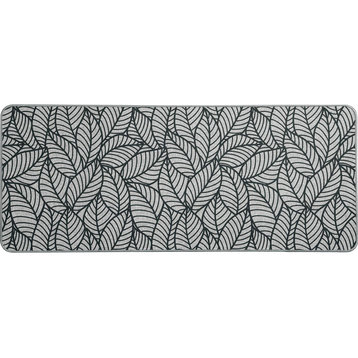 Jungle Printed Kitchen Runner Mat 47" x 20" Gray Leaves Design