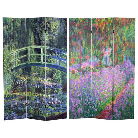 6' Tall Double Sided Works of Monet Canvas Room Divider, Water Lily/Garden