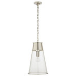 Visual Comfort & Co. - Robinson Large Pendant in Polished Nickel with Seeded Glass - Inspired by modernizing retro styles, Thomas O'Brien designed the Robinson as a refined update of a 1960s lamp. Elegantly retro touches like seeded glass are juxtaposed with contemporary polished metal and sophisticated details. The conical silhouettes of chandeliers, pendants, sconces, lamps, and flush mounts will elevate interiors.