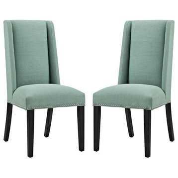 Modway Baron 19.5" Fabric & Wood Dining Chair in Laguna Green (Set of 2)