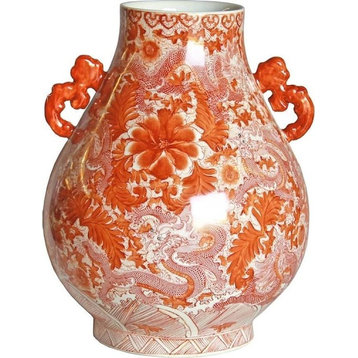 Vase Deer Head Dragon Orange Colors May Vary Variable Ceramic