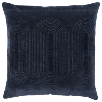 Nikki Chu by Jaipur Living Joyce Geometric Pillow 22", Navy/Silver, Polyester Fi