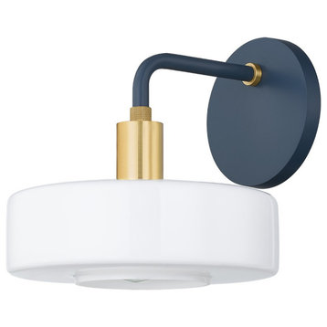 Aston One Light Wall Sconce in Aged Brass/Slate Blue