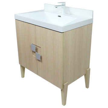 31.5" Single Sink Vanity With White Composite Granite Top, Neutral