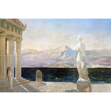 Tile Mural A GREECEAN TEMPLE woman arch sea Backsplash Four Inch Marble