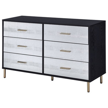 ACME Myles 6-Drawer Wooden Dresser in Black and Silver and Gold