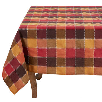 Stitched Plaid Tablecloth, Rectangular, Square, Multicolor, 70"x140"