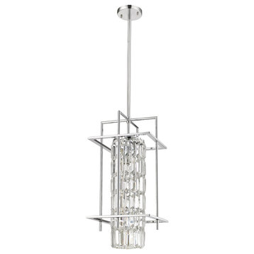 Chrome Frame Cage Chandelier, Clear Crystal
