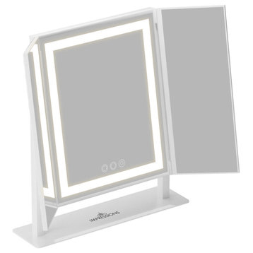 Luxury Trifold LED Tri-Tone Makeup Mirror, White