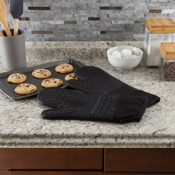 Extra-Long Silicone Oven Mitts Pair of Heat-Resistant and Waterproof Pot Holders