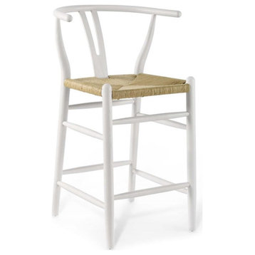 Modway Amish 25" Modern Style Elm Wood Counter Stool in White Finish