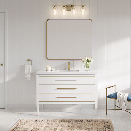Celios Bathroom Vanity, White With Brass Trim, 48", Single Sink, Freestanding