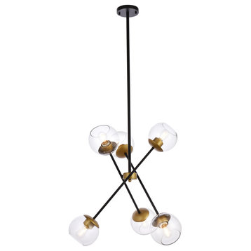 Avery 24" Pendant, Black and Brass With Clear Shade