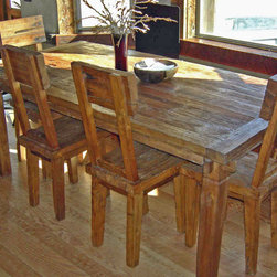 Rustic Reclaimed Teak Dining Table & Chairs, Farmhouse Style - Dining Tables