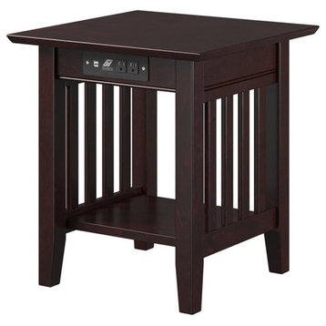AFI Mission 20" Square Solid Wood Charger End Table in Espresso Brown