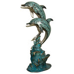Bronze West Imports - Two Dolphins Jumping Together 46" Bronze Sculpture, Special Patina Finish - The "2 Dolphins Swimming Together" sculpture is a wonderful feature for your landscape or hardscape design. The playful nature of dolphins, leaping out of the water captures the spirit of these friendly marine creatures. Finished in lustrous lacquer patina. Normally plumbed as a fountain, this style can also be made without plumbing hardware.