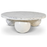 Meridian Furniture - Spherical Coffee Table, White, Genuine Marble - Heads can't help but turn when you add this lovely Spherical white coffee table to your space. Three round ball-shaped bases crafted from genuine marble provide a striking foundation that exudes elegance and affluence, complemented by an art deco design that exudes timeless sophistication. This unique coffee table blends luxurious materials with exquisite craftsmanship, promising to be a focal point of any room, where style meets substance in perfect harmony.