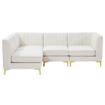 Meridian Furniture - Alina Velvet Modular L-Shaped Modular Sectional, Cream, 4-Piece: 2 Armless Chair, 2 Corner Chair - Bring modern beauty to your space with the addition of this Alina Velvet Modular sectional. This beautiful sectional features deep channel tufting to ramp up its visual interest and add to its resilient demeanor. Its soft cream velvet upholstery blends nicely with existing elements in your room and is sleek to the touch, making this seat a super comfortable one. Part of the modular Alina collection, this sectional has a latch that attaches it to other pieces to create your custom seating arrangement.