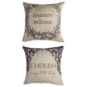 Dreamers Welcome Indoor/Outdoor Tan Double Sided Pillow With Removable Leaf Pin