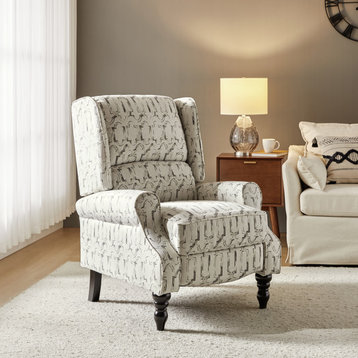 Modern Push-Back Plaid Recliner with Rolled Armrest, Chain Gray