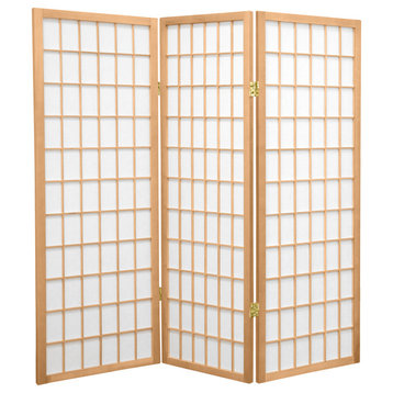 4' Tall Window Pane Shoji Screen, Natural, 3 Panels