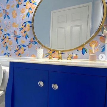 Blue and Gold Powder Room Wallpaper
