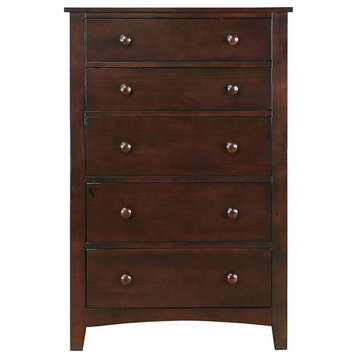 48" 5 Drawer Wooden Chest With Round Knobs, Brown