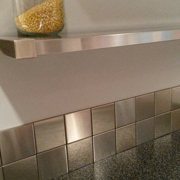 Metal Backsplash and Open Shelf
