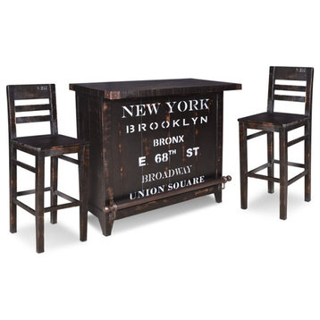 Sunset Trading Graphic 3-Piece Contemporary Wood Wine Bar Set in Black
