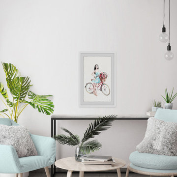 "Bicycle Girl" Framed Painting Print